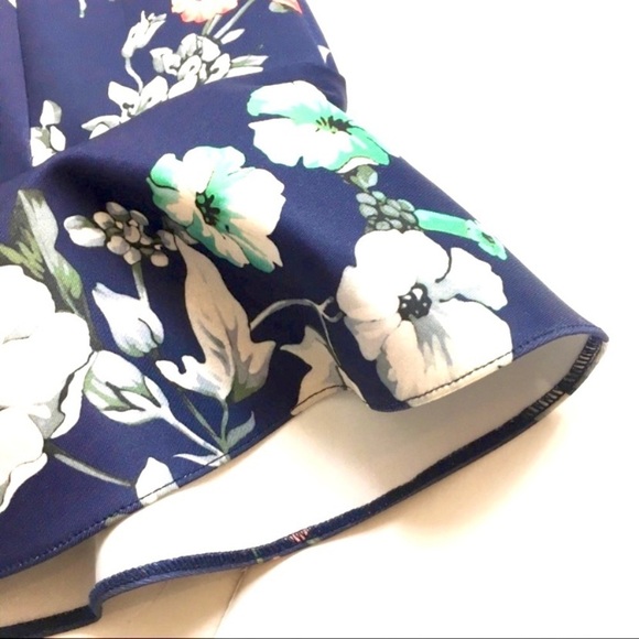 Zara Floral Print Ruffle Hem Mini Skater Skirt in Navy Blue - Picture 6 of 6